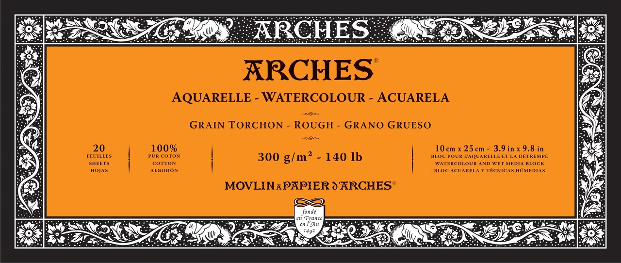 Arches Aquarelle Rough Watercolor Block 3.9"X9.8"- 140lb, 20 Sheets